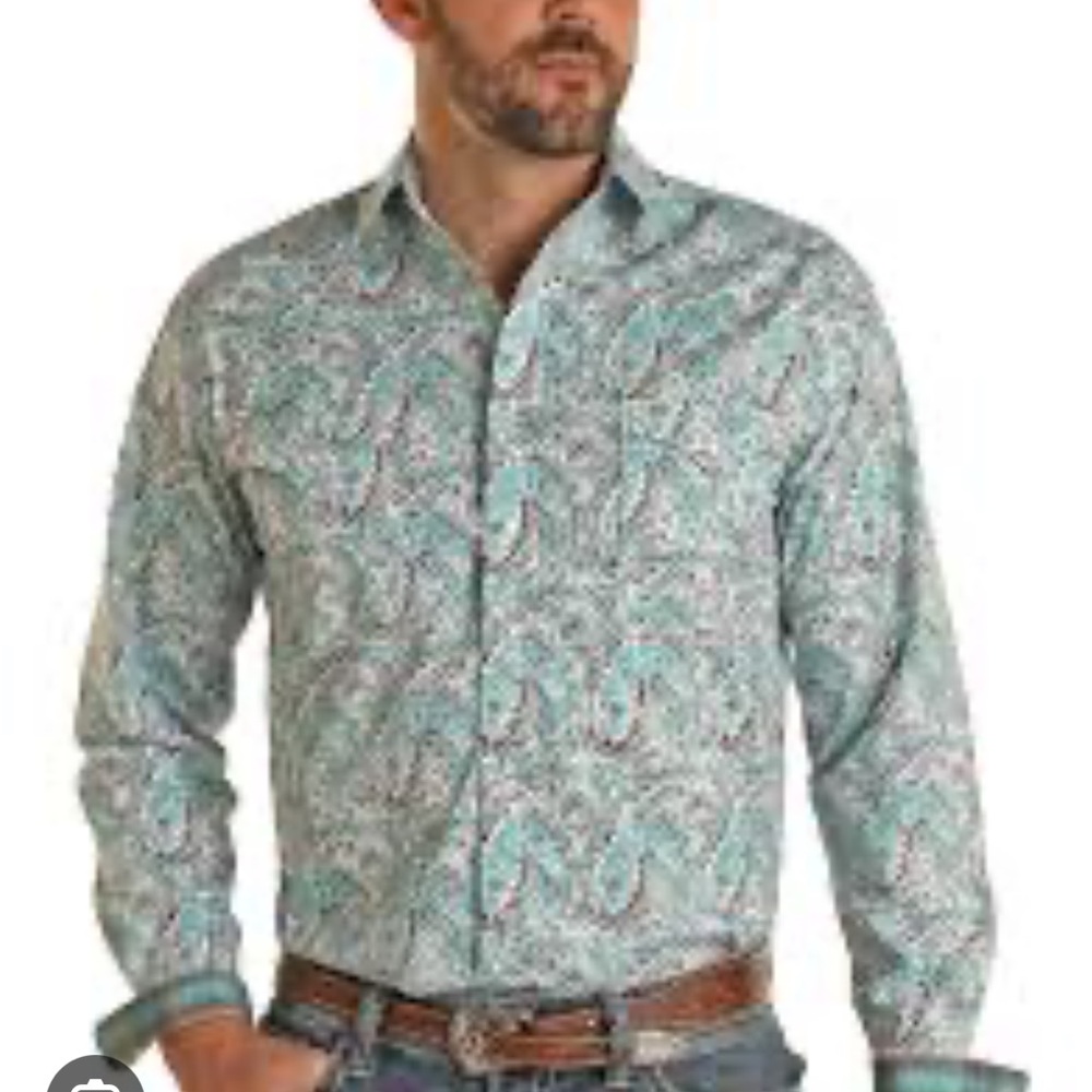 Men's Rough Stock  Panhandle Paisley Print Button Down Shirt - Teal
